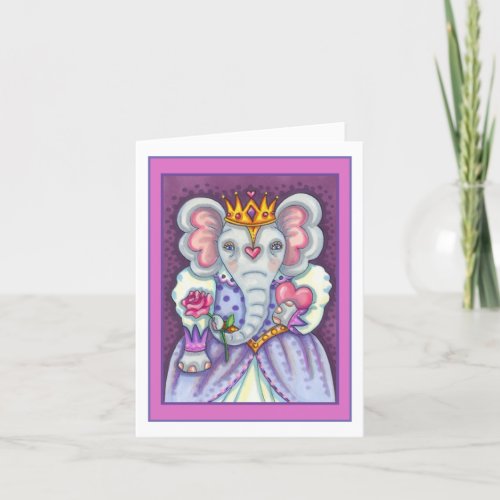 ELEPHANT QUEEN OF HEARTS AND ROSES ROYAL VALENTINE HOLIDAY CARD