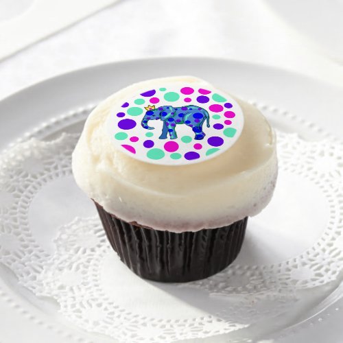 Elephant Queen with Polka Dots Edible Frosting Rounds