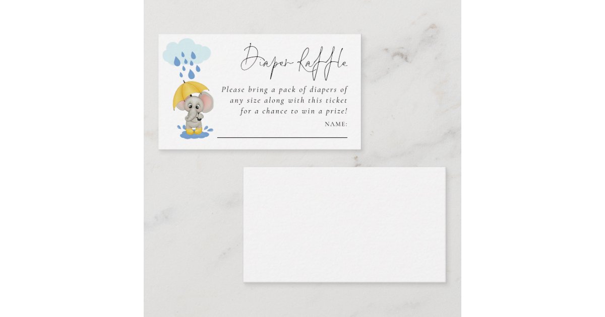 Elephant Rain Diaper Raffle Baby Shower Enclosure Card | Zazzle