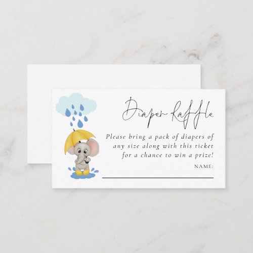 Elephant Rain Diaper Raffle Baby Shower  Enclosure Card