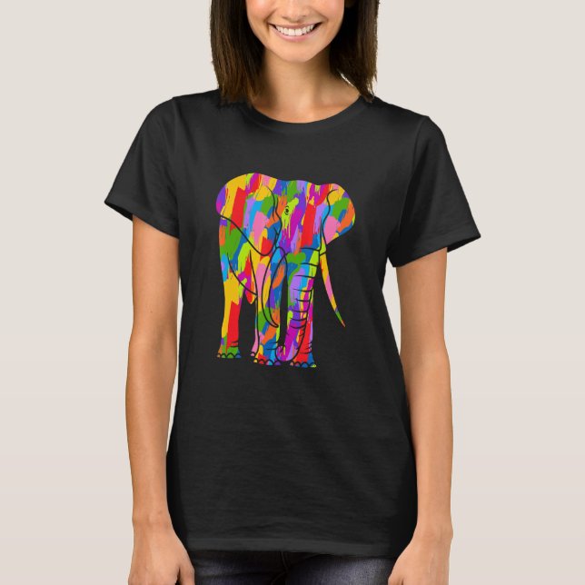 Elephant Rainbow Color Animal Art T-Shirt (Front)