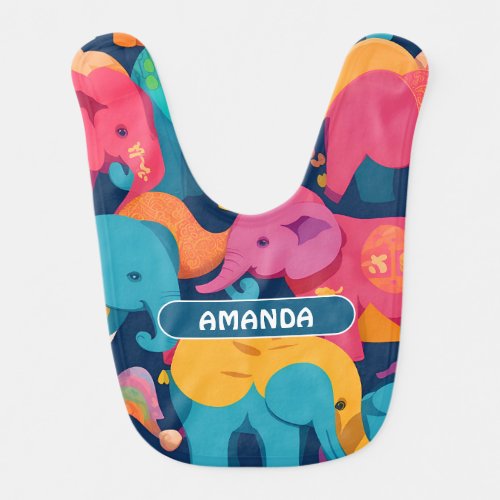 Elephant Rainbow Colorful Personalized Pattern Baby Bib