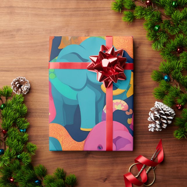 Elephant Rainbow Colorful Personalized Pattern Wrapping Paper (Holiday Gift)