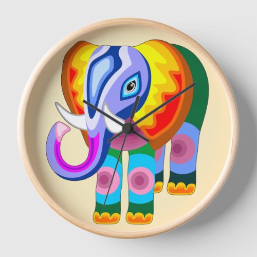 Elephant Rainbow Colors Patchwork Clock