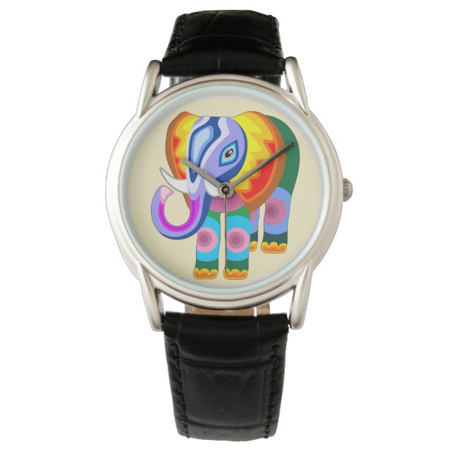 Elephant Rainbow Colors Patchwork Watch (Front)