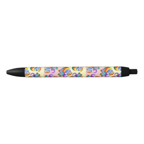 Elephant Rainbow Colours Patchwork Black Ink Pen