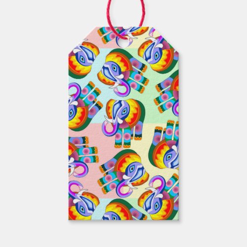 Elephant Rainbow Colours Patchwork Gift Tags