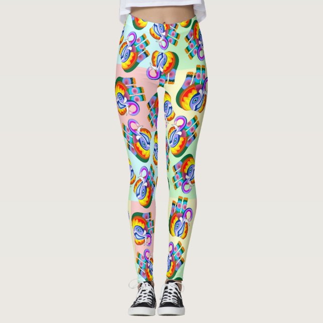 Elephant Rainbow Colours Patchwork Leggings (Front)