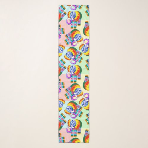 Elephant Rainbow Colours Patchwork Scarf