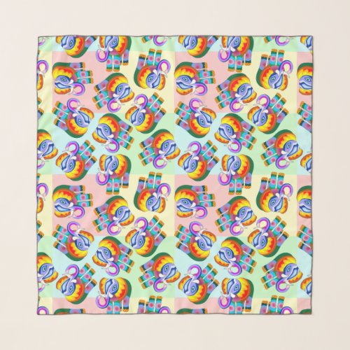 Elephant Rainbow Colours Patchwork Scarf