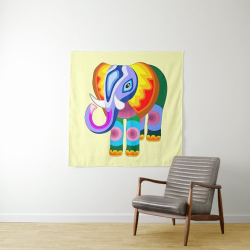 Elephant Rainbow Colours Patchwork Tapestry