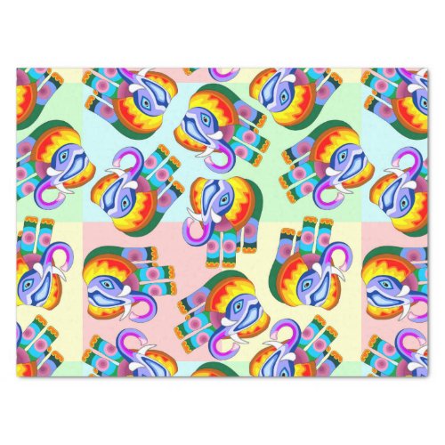 Elephant Rainbow Colours Patchwork Tissue Paper