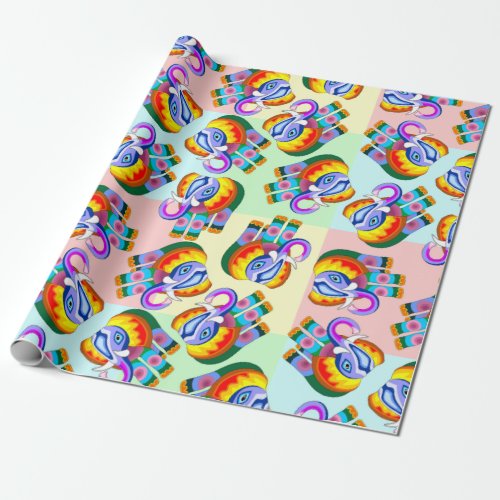 Elephant Rainbow Colours Patchwork Wrapping Paper