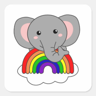 Elephant Rainbow Sweet Animals Colorful Elephants Square Sticker