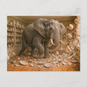 Elephant Rampages Through China Shop Holiday Postcard