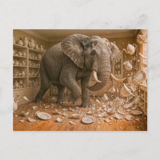 Elephant Rampages Through China Shop Holiday Postcard