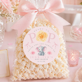 Elephant Ready to Pop Baby Shower Popcorn Bag  Classic Round Sticker