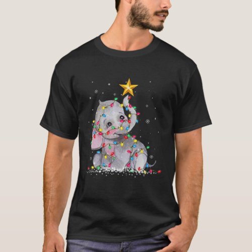 Elephant Reindeer Hat Santa Christmas Lights Funny T_Shirt