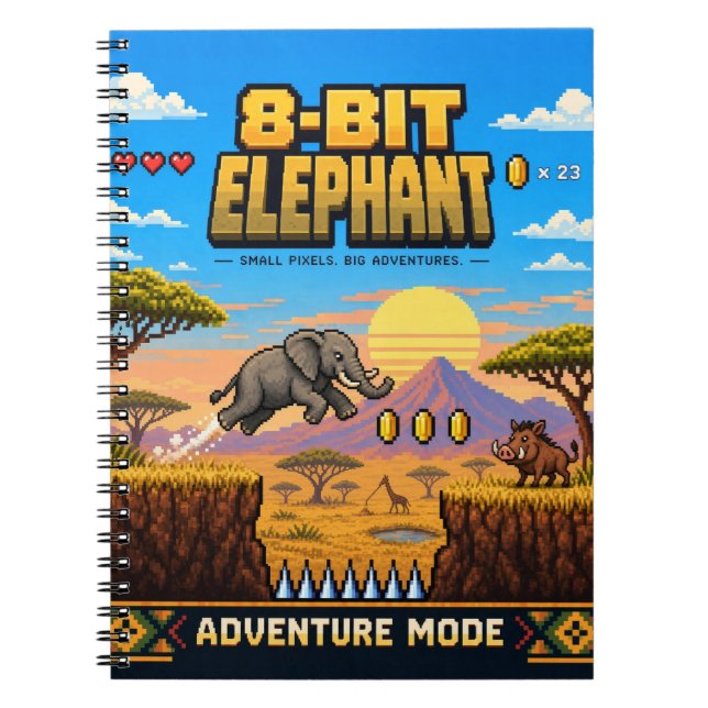 Elephant, Retro 8-Bit Pixel Art Notebook (Front)