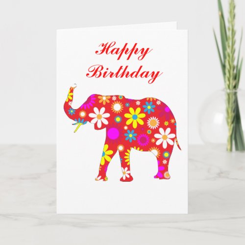 Elephant retro floral happy birthday card