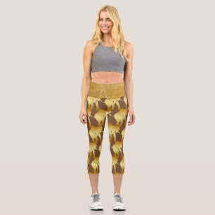 Elephant Retro Gold Capri Leggings