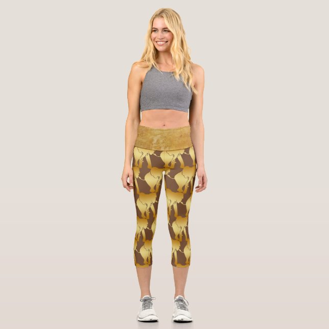 Elephant Retro Gold Capri Leggings (Front)