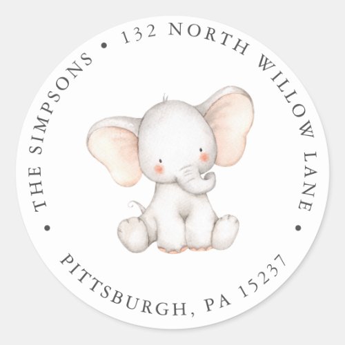 Elephant Return Address Classic Round Sticker