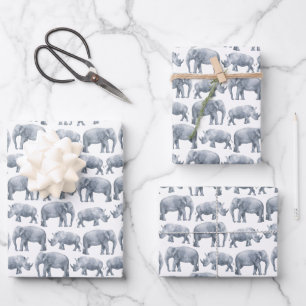 Elephant Rhino Watercolor pattern Wrapping Paper Sheets