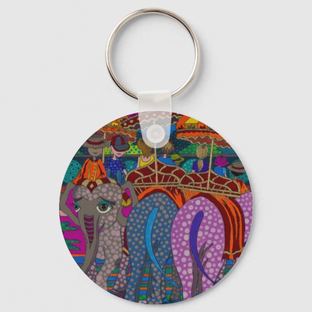 'Elephant Ride' original art products by Gwolly Keychain (Front)