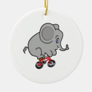 Elephant Riding a Bike Ceramic Ornament