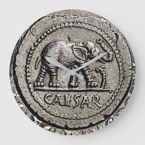 Elephant Roman Emperor Caesar Antique Coin Large Clock