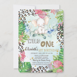 Elephant Roses Palm Leaves 1st Invitation