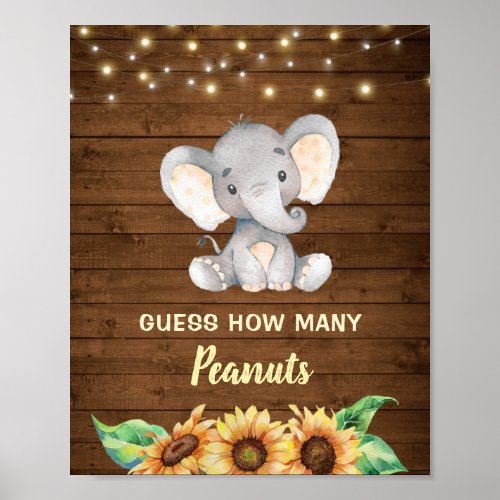 Elephant Rustic Sunflower Guess How Many Peanuts Poster