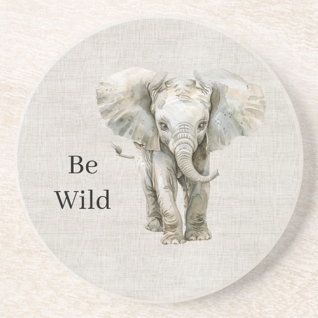 Elephant Safari Animal Faux Linen Coaster (Front)