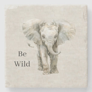 Elephant Safari Animal Faux Linen Stone Coaster