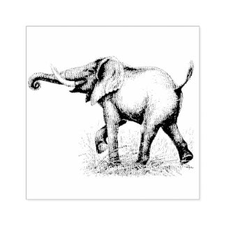 Elephant Safari Animals Rubber Stamp