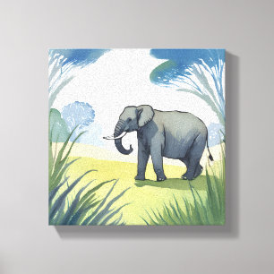 Elephant Safari   Beautiful Nature Watercolor  Canvas Print
