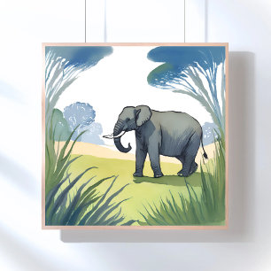 Elephant Safari   Beautiful Nature Watercolor  Poster