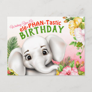 Elephant Safari Birthday Postcard