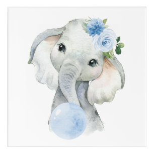 Elephant, Safari, Blue Bubble Gum, Boy Nursery Acrylic Print