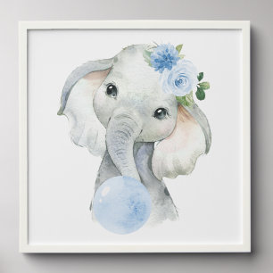 Elephant, Safari, Blue Bubble Gum, Boy Nursery Peel And Stick Photo Tile