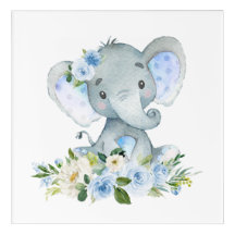 Elephant, Safari, Blue Flowers, Boy Nursery