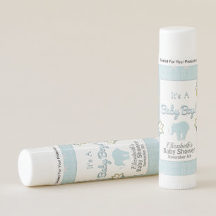 Elephant Safari Blue & Grey Boy Baby Shower Lip Balm