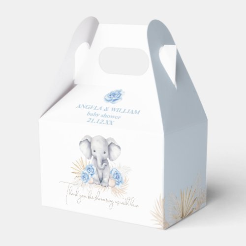 Elephant Safari Boho Blue Thanks Baby Shower Favor Boxes