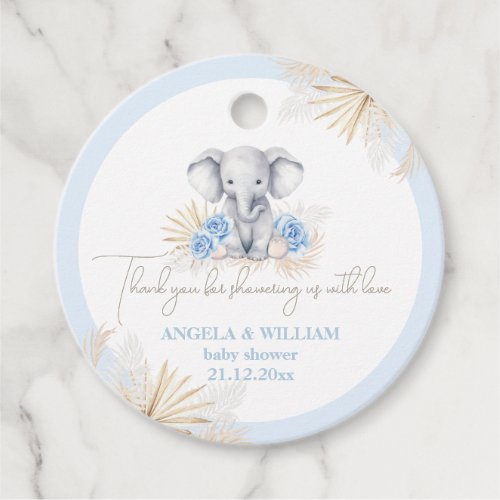 Elephant Safari Boho Blue Thanks Baby Shower Favor Tags