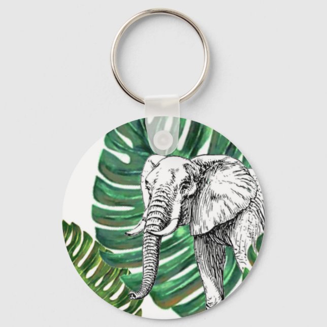 Elephant Safari Customizable Keychain (Front)
