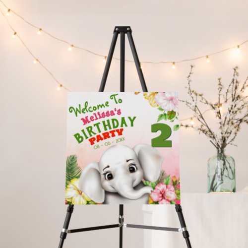 Elephant Safari Floral Girl Birthday Foam Board