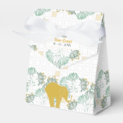 Elephant Safari Floral Green Gold  Baby Shower Favor Boxes