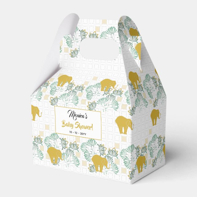 Elephant Safari Floral Jungle Neutral Baby Shower Favor Boxes (Front Side)