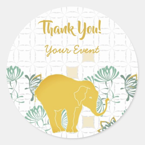 Elephant Safari Floral Jungle Zoo  Thank You Classic Round Sticker